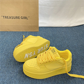 厚底增高黄色板鞋 女ins潮2025冬季 新款 易少年 多巴胺休闲面包鞋 子