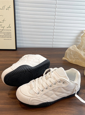 港风白色赛车德训鞋女ins潮2025冬季新款情侣薄底运动休闲鞋子男