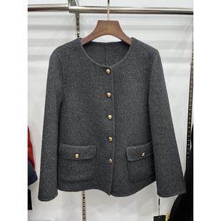 雅各卡洛2A-873商场正品纯色双面呢羊绒大衣POLO领短款绵羊毛外套