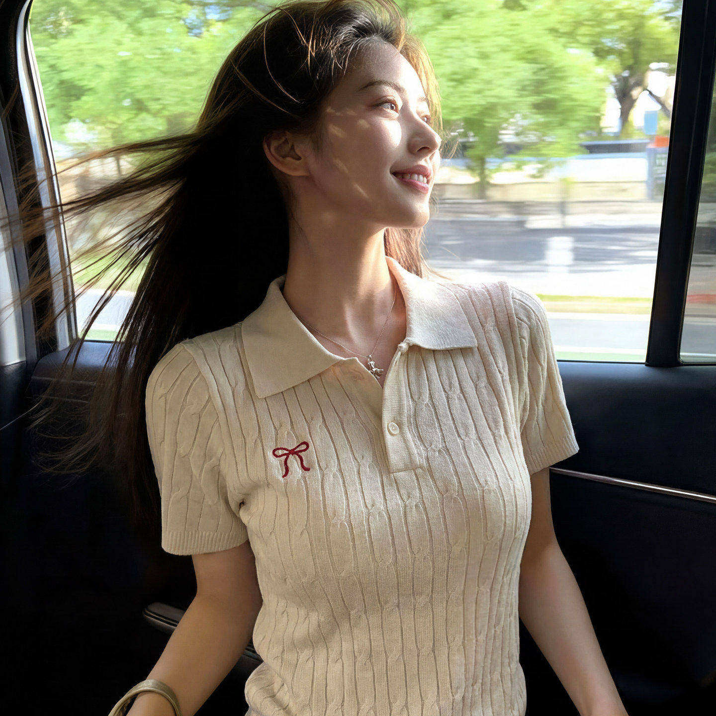 法式Polo翻领麻花针织短