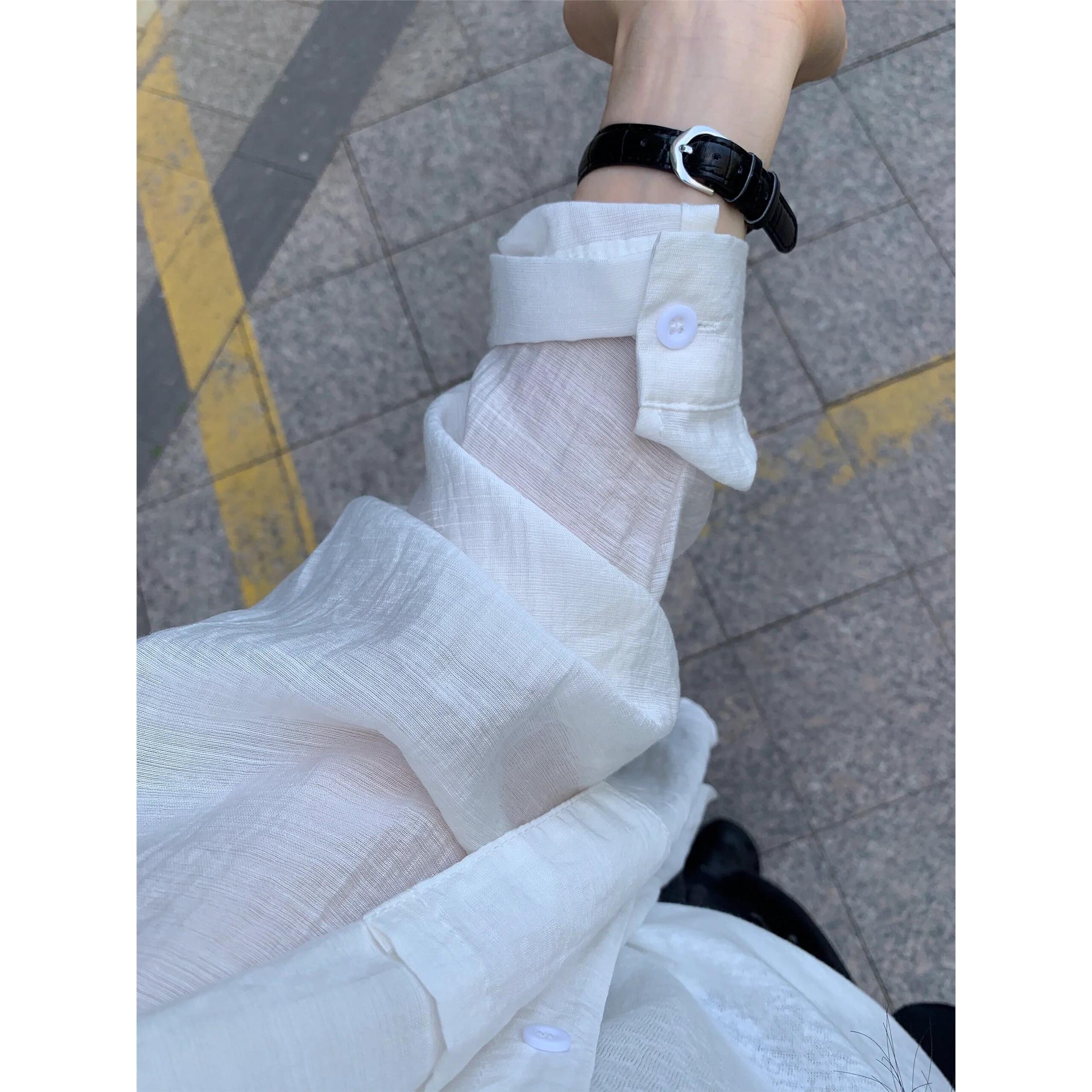韩系白色薄款防晒长袖衬