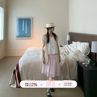 TheDouerr 琉光粉多巴胺显瘦chao仙百褶中裙半身裙夏