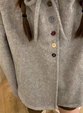 TheDouerr 格雷系女孩灰色连帽彩色扣子斗篷外套秋冬新款短外套女