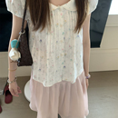 泡泡袖 TheDouerr 两色入衬衫 娃娃领小花短袖 上衣女夏 衬衫