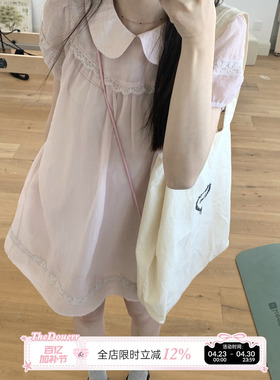 TheDouerr 泡泡粉梦天丝娃娃领花边少女感连衣裙