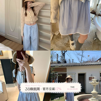 TheDouerr 巴黎课间bm风清爽显瘦蓝条纹裤短裙春夏小个子半身裙