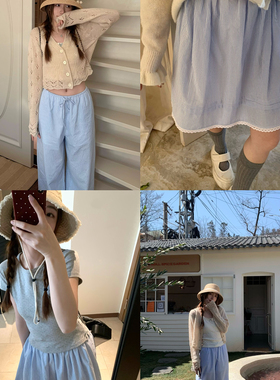 TheDouerr 巴黎课间bm风清爽显瘦蓝条纹裤短裙春夏小个子半身裙