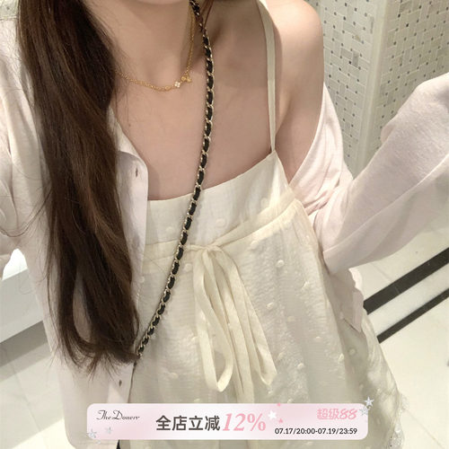 TheDouerr 香草冰淇淋天丝蕾丝边波点花边吊带宽松上衣娃娃衫
