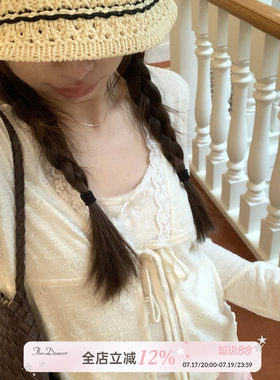 TheDouerr 米色蝴蝶结少女感花边针织两件套