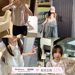 TheDouerr 乖乖女天丝三色娃娃领短袖衬衫甜美风法式减龄小衫