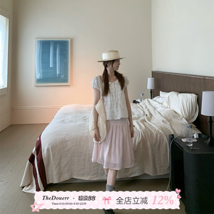 TheDouerr 琉光粉多巴胺显瘦chao仙百褶中裙半身裙夏