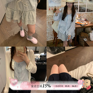 TheDouerr 奶霜蓝莓卷灰条纹藏青bm风蛋糕短裙