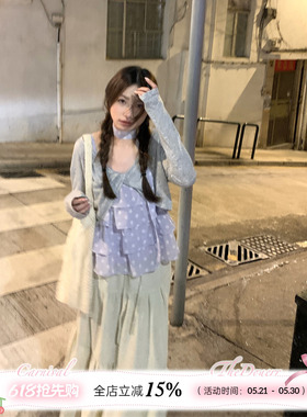 TheDouerr 葡萄千层塔紫色波点蛋糕吊带上衣