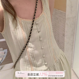 TheDouerr 铃兰雨季牛油果绿包扣花边连衣裙