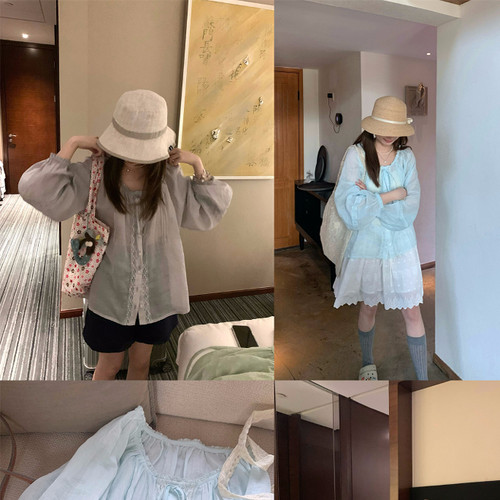 TheDouerr 慢调时光100%苎麻两色入微透感花边衬衫宽松长袖松弛感