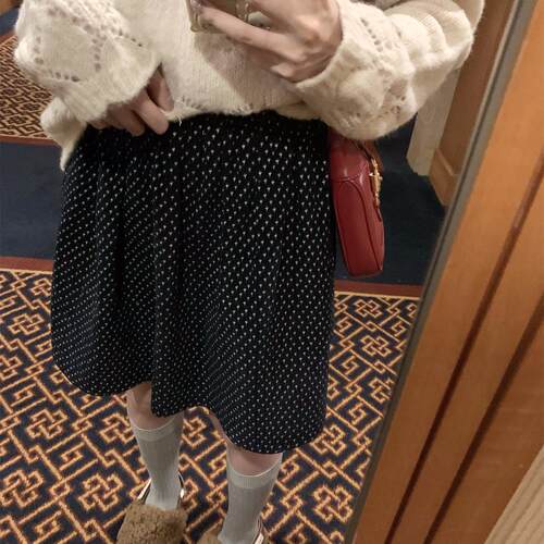 TheDouerr 敲上镜藏青灯芯绒碎花波点半裙微喇裤高腰半身裙