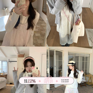 TheDouerr 花边序曲百搭基础圆领灰白针织开衫