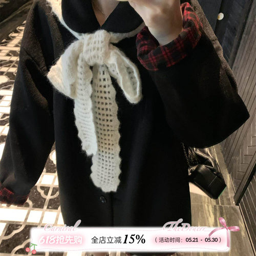 TheDouerr 乖乖女两色毛呢拼袖夹棉大衣中长款大衣外套女