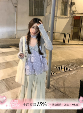 TheDouerr 葡萄千层塔紫色波点蛋糕吊带上衣