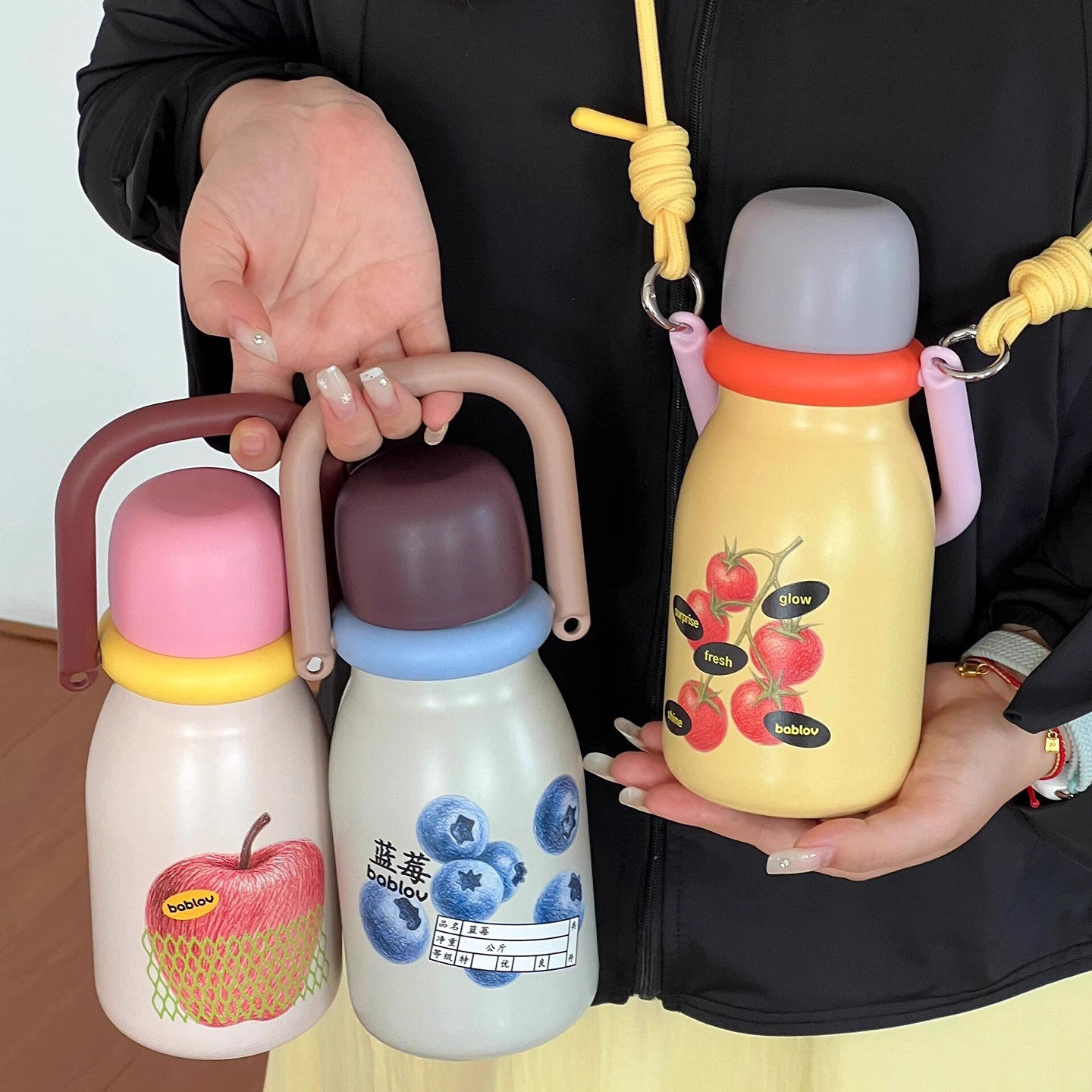 Bablov花伴森保温杯女生高颜值新款可手提斜跨随行杯带吸管