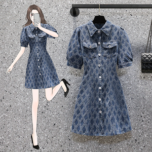 【微胖女孩穿搭】大码夏季新款设计感小众减龄polo领牛仔连衣裙子