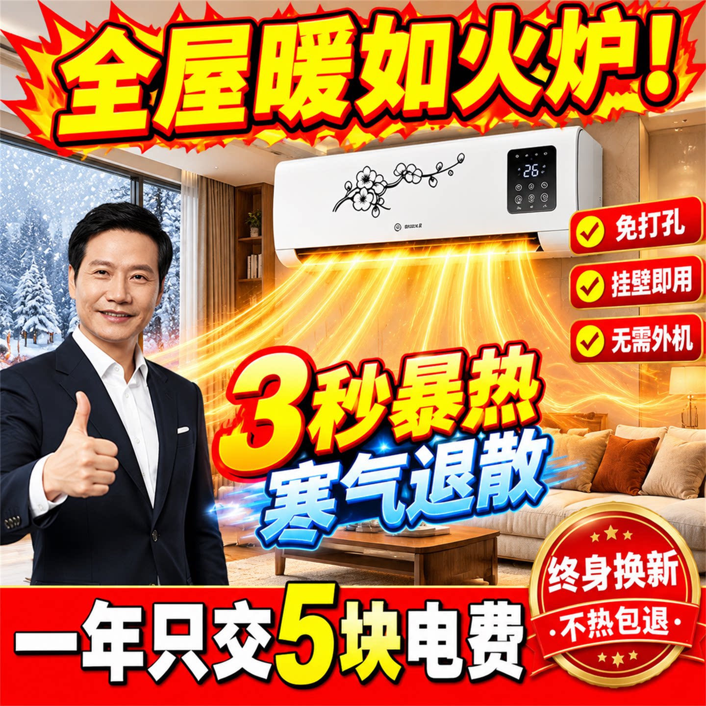 【一开热满屋】暖风机家用取暖器制热空调制冷制热两用空调