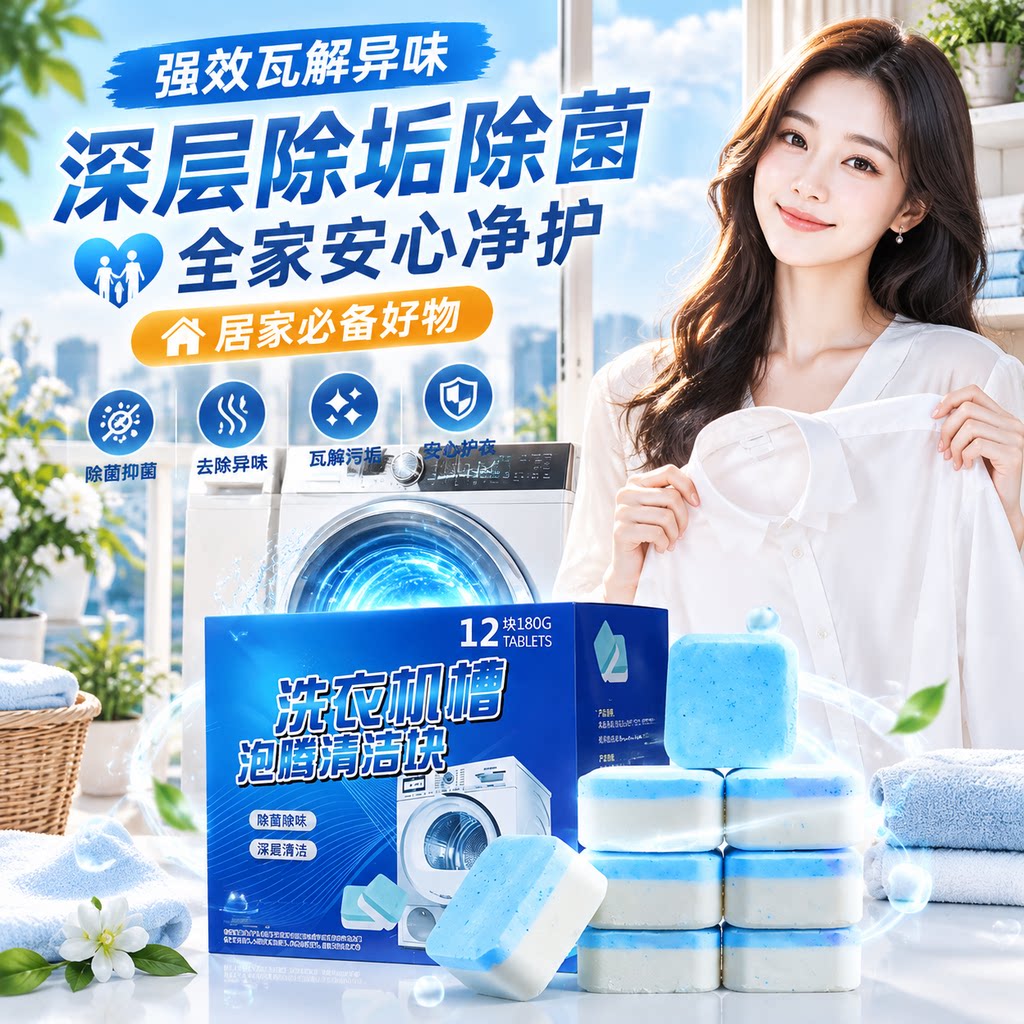 【减少异味】深层除垢除菌滚筒波轮通用日常养护洗衣机神器