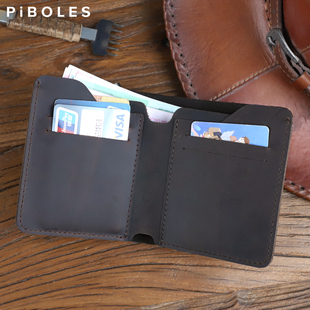 手工钱包短款男士真皮头层牛皮疯马皮简约复古超薄款小款钱夹卡包