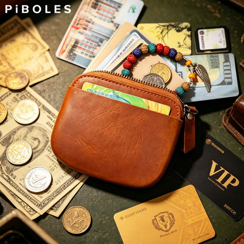 PiBOLES复古风真皮零钱包
