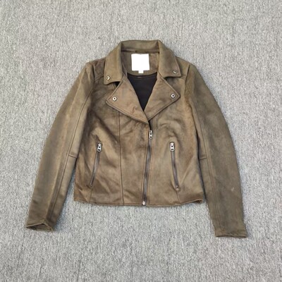 外贸西班牙时尚品牌女士外套新款翻领拉链修身短款鹿皮绒上衣