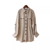 外贸原单亚麻时尚 可挽起上衣 长袖 设计感小众POLO领修身 显瘦中长款