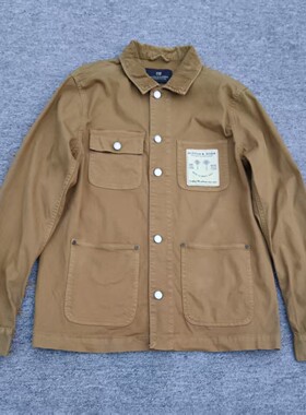 荷兰品牌水洗纯棉工装夹克男简约春秋单层复古开衫翻领休闲外套