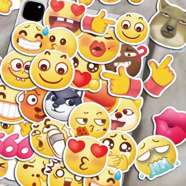 新款124张emoji表情包贴纸可爱卡通搞笑搞怪手机壳笔记本防水贴纸