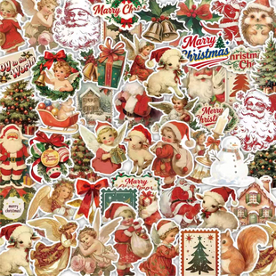 120张复古圣诞节贴纸笔记本电脑手账本手机壳ipad水杯装 饰贴画
