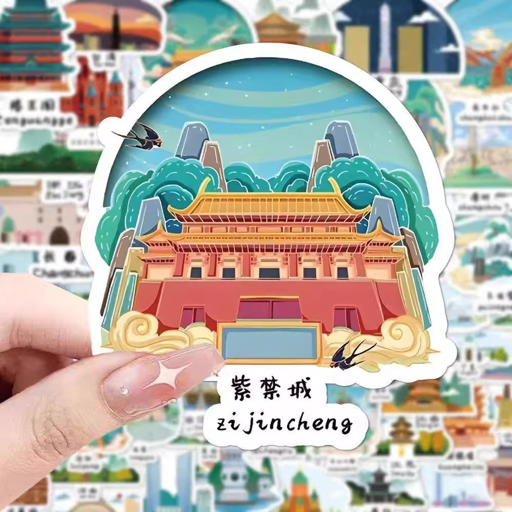 中国著名城市地标建筑卡通贴纸ins创意桌面装饰手机防水贴画图片