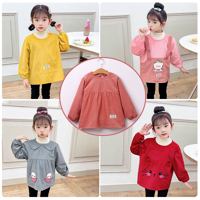 秋冬灯芯绒反穿护衣儿童防水罩衣