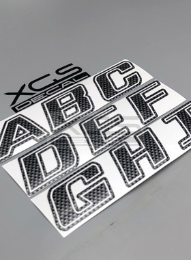 2022摩托电动机车贴亮深灰色方格仿碳纤维花纹字母定制贴花40mm高