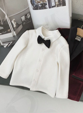 男童装宝宝小绅士儿童白色衬衫翻领领带打底衫演出服礼服上衣学生