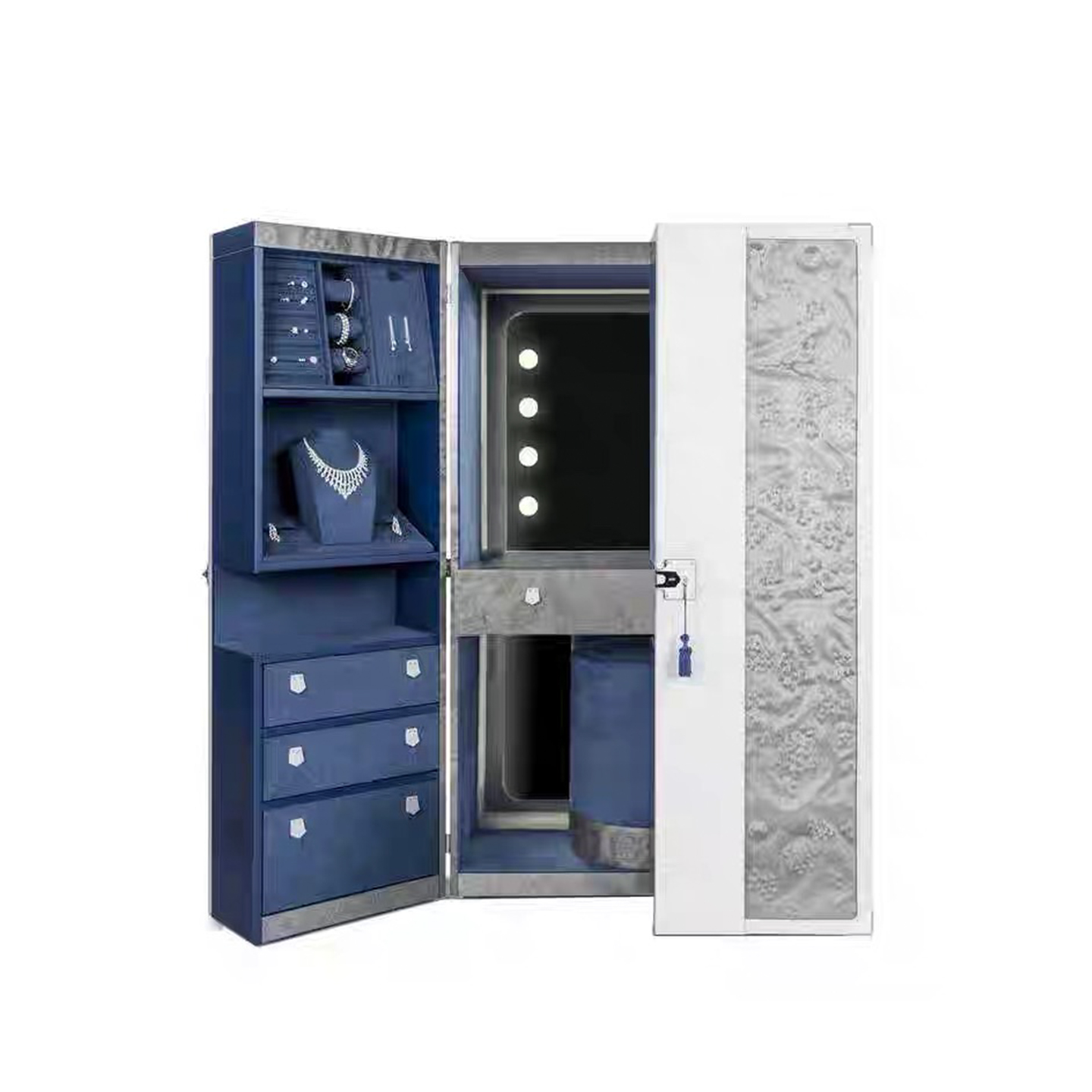 意式轻奢实木落地首饰柜设计师款别墅豪宅创意艺术梳妆带镜珠宝柜