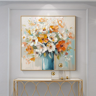 油画玄关美式现代肌理壁画客厅轻奢装饰画花卉法式餐厅手绘挂画风