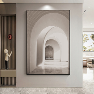 建筑客厅落地画沙发后挂画现代简约2024视觉延伸空间感玄关装饰画