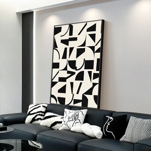 背景墙玄关高级客厅抽象挂画黑白感装饰画村沙发油画大芬几何极简