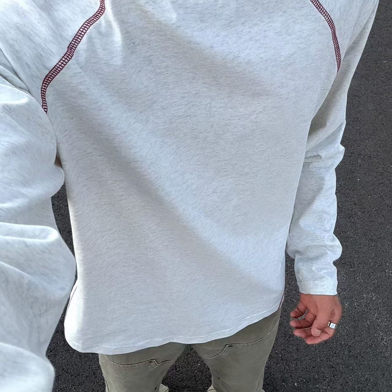 美式运动拼接线条长袖T恤