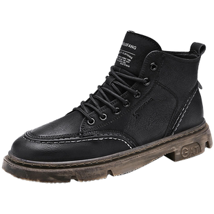 秋冬款男鞋英伦马丁靴男潮高帮工装皮靴防水防滑雪地加绒保暖棉鞋