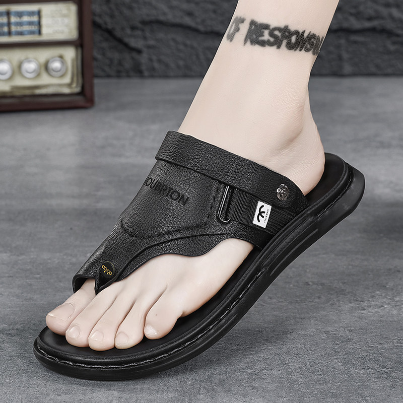 人字拖男2025新款夏季耐磨夹脚皮面拖鞋外穿两用运动休闲沙滩凉拖,流行男鞋,人字拖,淘宝优惠券,粉丝福利购,淘宝优惠卷