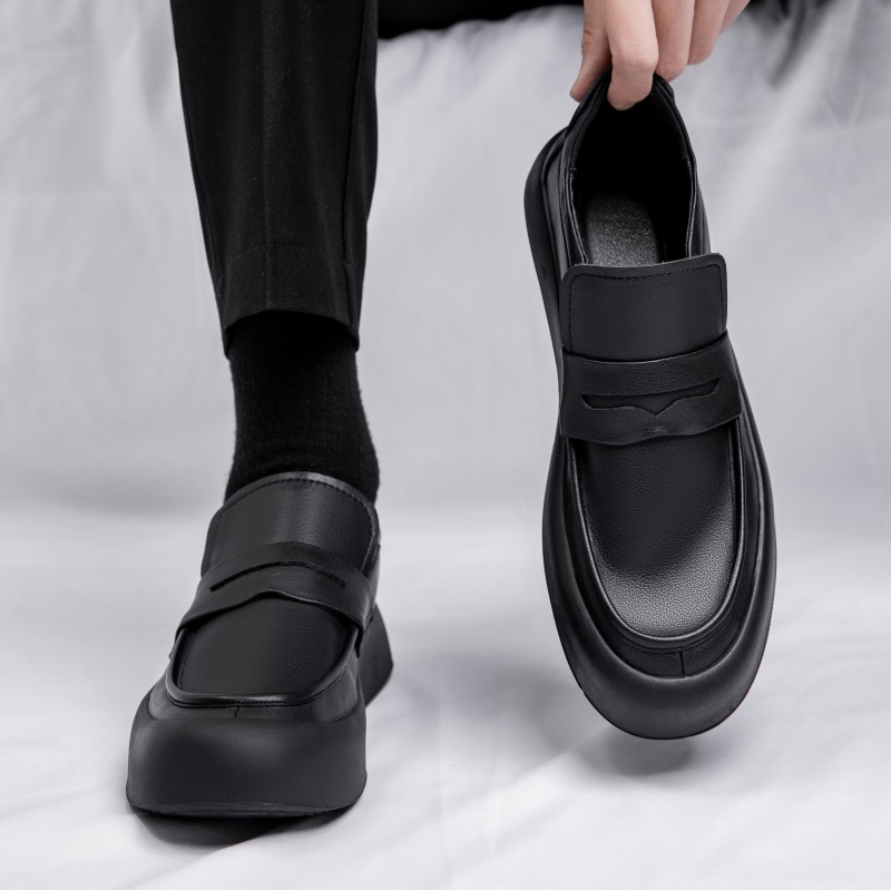 乐福鞋男夏季商务高级感懒人一脚蹬黑色软底增高皮鞋休闲极简潮鞋,流行男鞋,休闲皮鞋,淘宝优惠券,粉丝福利购,淘宝优惠卷