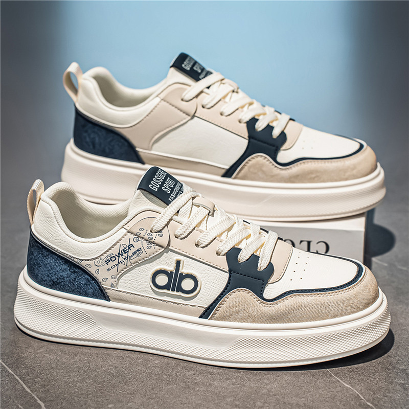 一脚蹬男鞋春季潮流百搭休闲板鞋男士皮面防水运动软底工作小白鞋