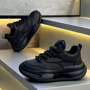 休闲防水厚底老爹鞋 黑武士男鞋 潮牌高级感皮面运动鞋 新款 2025冬季