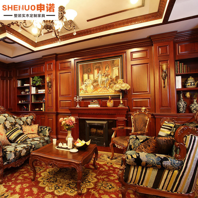 绵阳别墅原木护墙板欧式实木电视沙发床头背景墙美式全屋墙裙定制