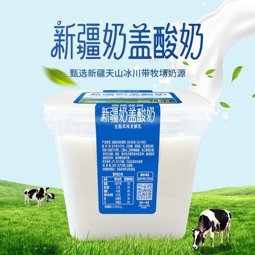 新疆天润奶盖酸奶全脂风味发酵乳800g装方桶浓稠低温水果捞老酸奶
